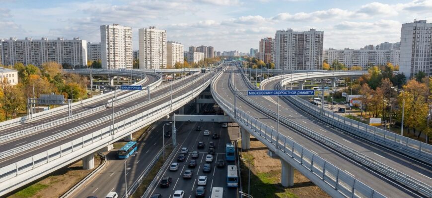 Транспортное движение по новым путепроводам на Южной рокаде и Московском скоростном диаметре, открытым в 2026 году